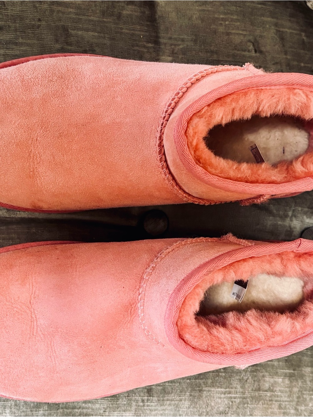 UGG Women's Coral Pink Suede Shearling Slip-On Slippers